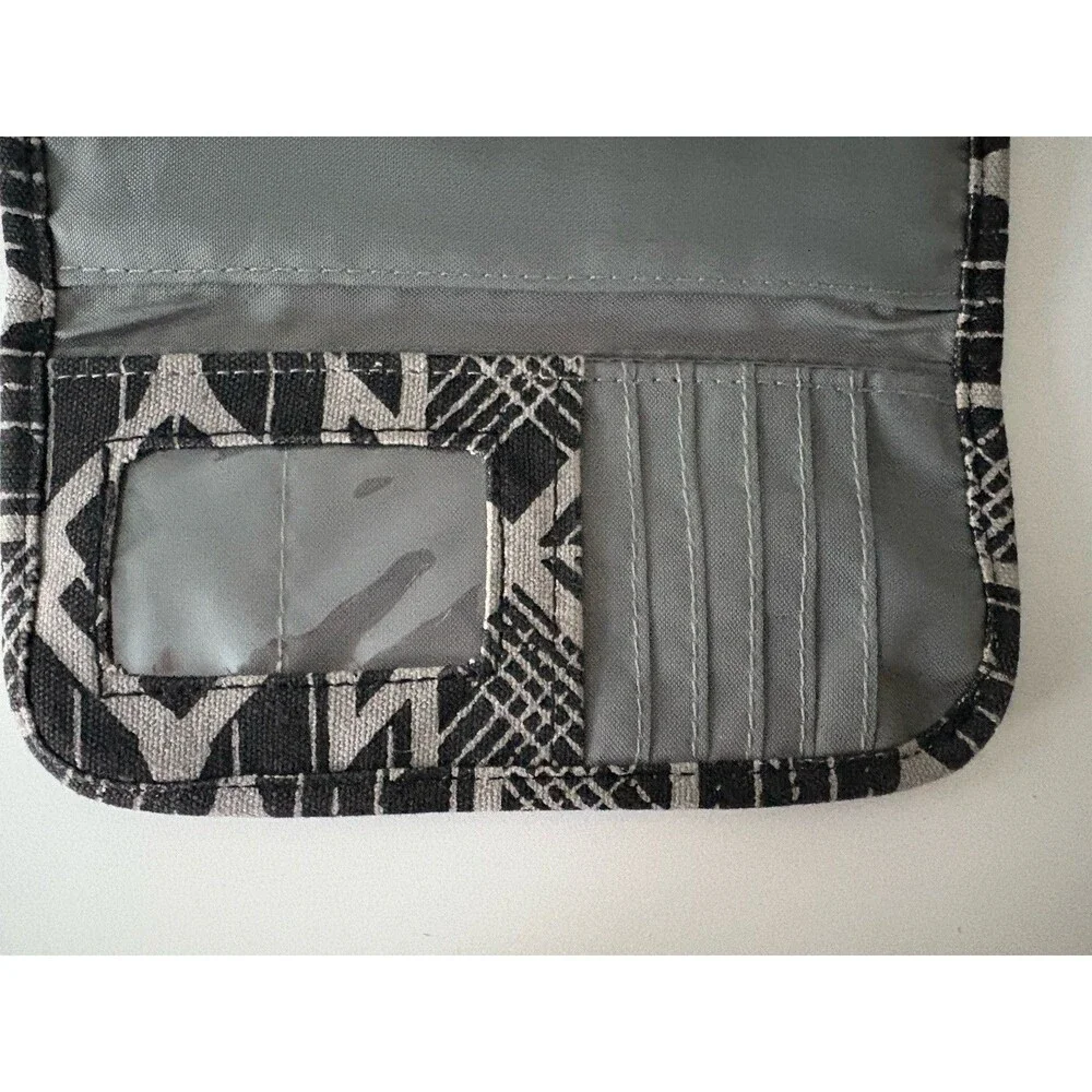 KAVU Trifold One Of A Kind Wallet Canvas Fabric Black Gray Aztec Print Nylon Int